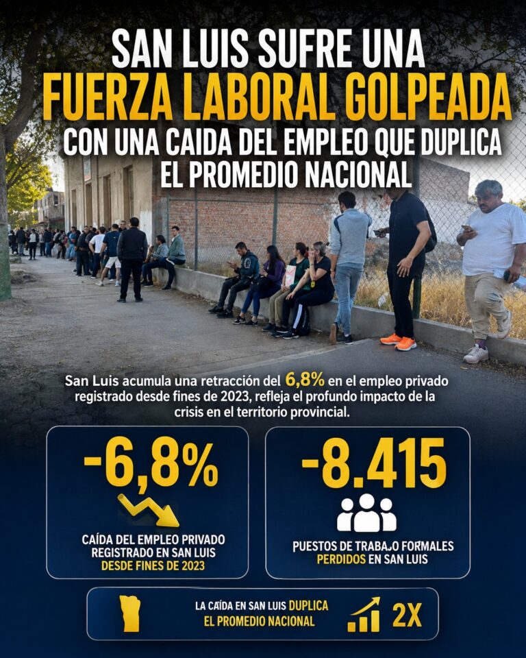 SAN LUIS SUFRE UNA FUERZA LABORAL GOLPEADA CON UNA CAÍDA DEL EMPLEO QUE DUPLICA EL PROMEDIO NACIONAL