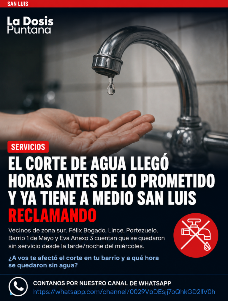 El corte de agua llegó horas antes de lo prometido y ya tiene a medio San Luis reclamando