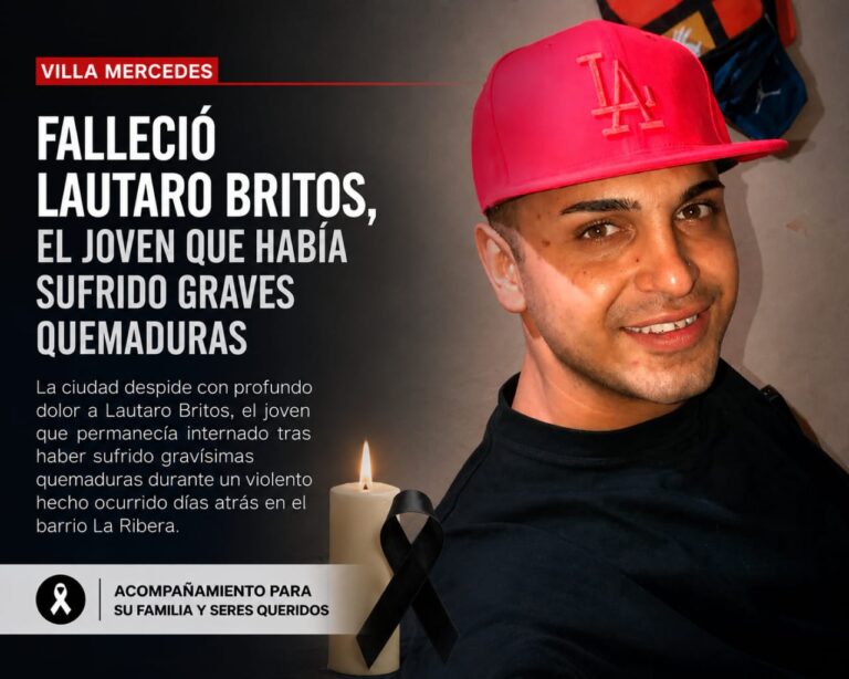Villa Mercedes: murió Lautaro Britos, el joven que había sufrido graves quemaduras