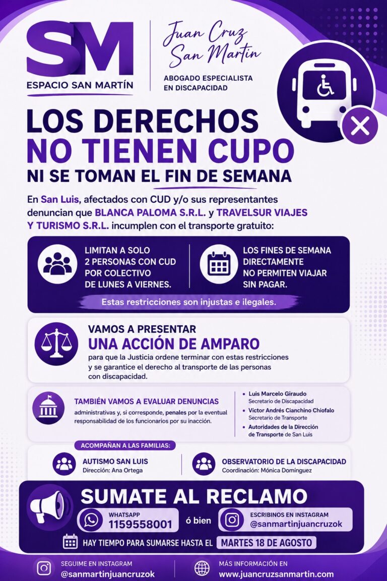 Denuncian que dos empresas de transporte de San Luis incumplen la gratuidad para personas con discapacidad