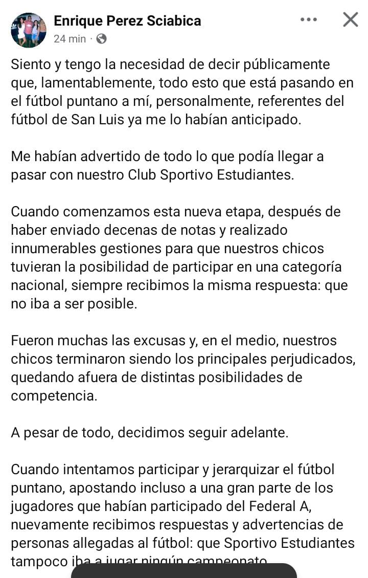 Fuerte descargo de un dirigente de Sportivo Estudiantes: «Mi silencio llegó hasta acá»