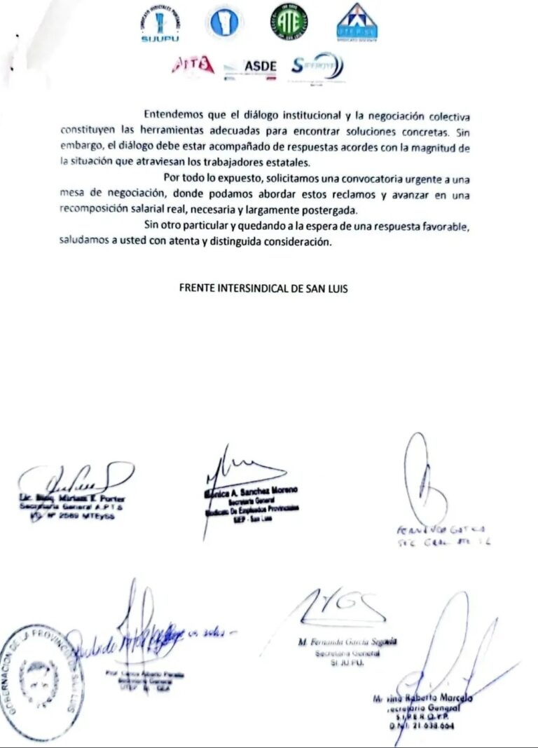 El Frente Intersindical le reclamó a Poggi una recomposición salarial urgente