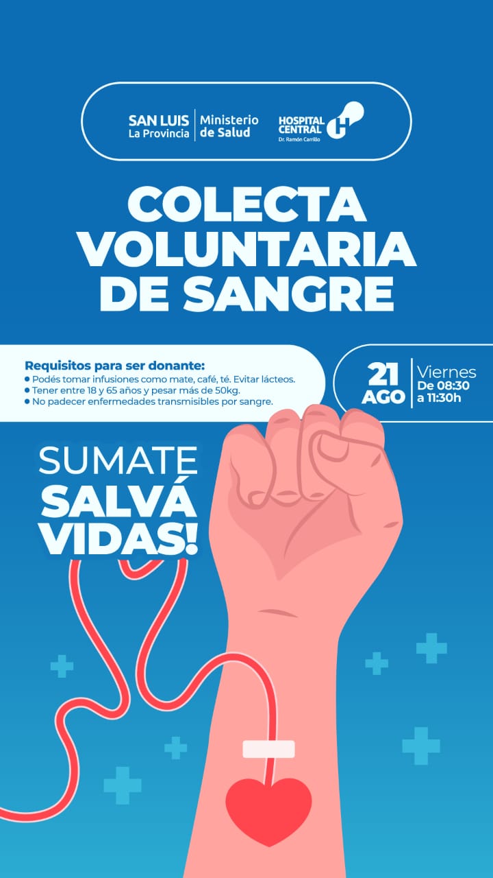 Jornada de donación de sangre este viernes en el Hospital Central