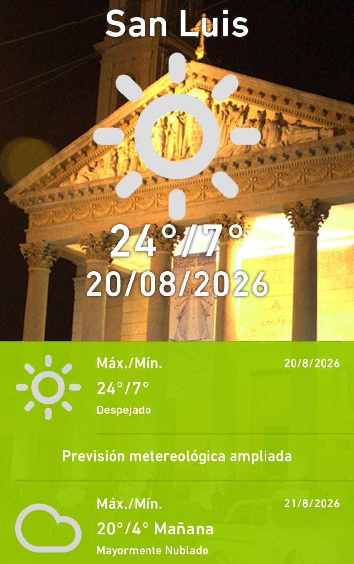 Jueves despejado en San Luis, mañana llega el frío