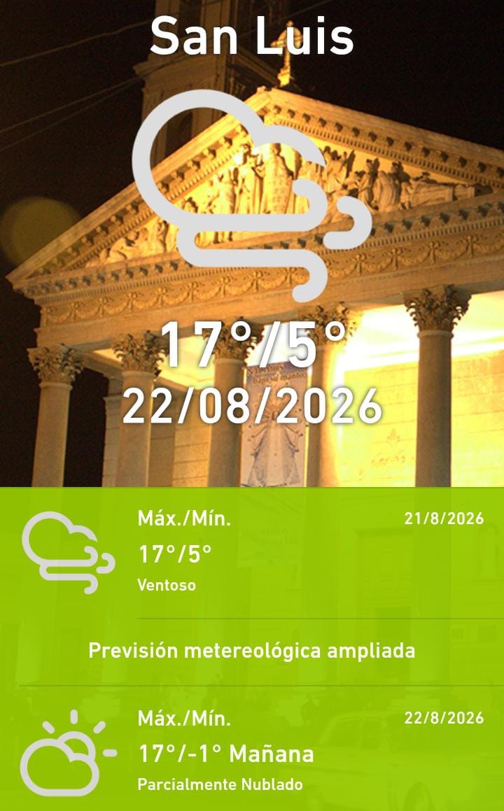 Pronóstico para este sábado en San Luis: mínima de -1° y máxima de 17°
