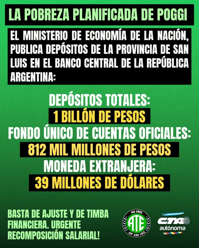 ATE San Luis denuncia «pobreza planificada» y exige recomposición salarial inmediata