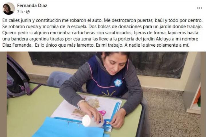 Le robaron el auto en pleno centro y perdió las donaciones que había juntado para el jardín donde trabaja