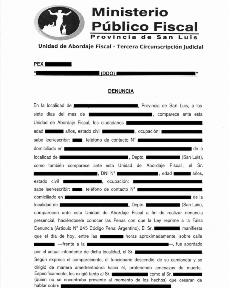 Denunciaron al intendente de Santa Rosa del Conlara por presuntas amenazas de muerte a periodistas