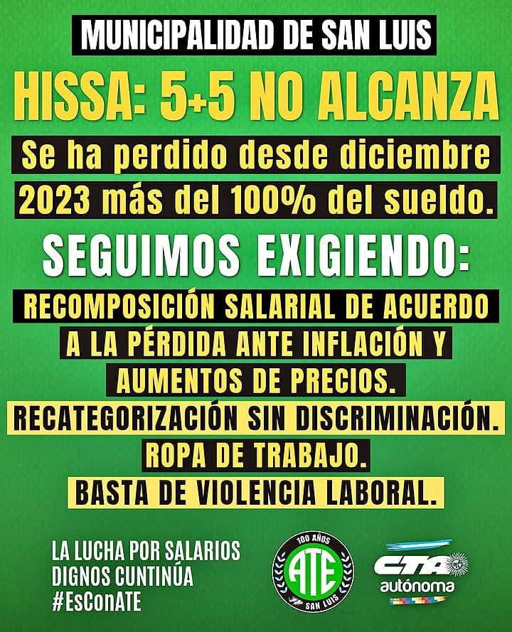 «El HISSA 5+5 llegó tarde y mal: municipales acumulan más del 100% de pérdida salarial»