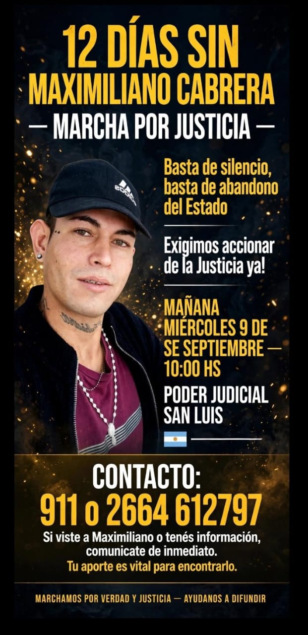 Marcha por justicia por Maximiliano Cabrera: se cumplen 12 días sin noticias