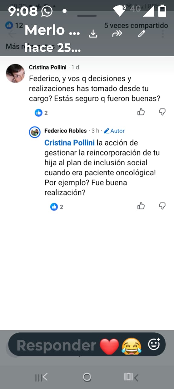 Funcionario de Villa de Merlo expuso la situación de salud de la hija de una vecina para defenderse en Facebook